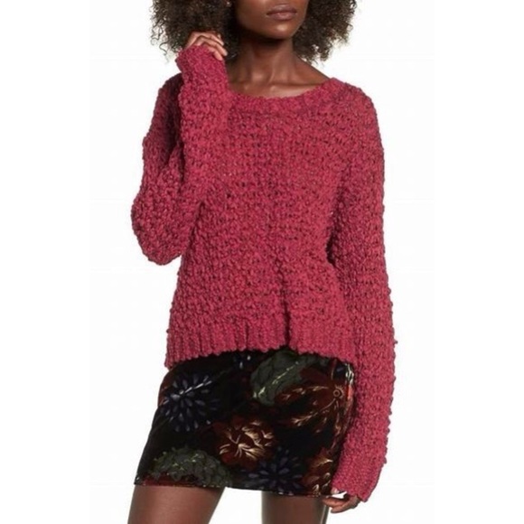Band of Gypsies | Open Knit Sweater Red Crop Small - Picture 1 of 13